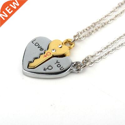 2Pcs European Sliver Plated Key Pendant Necklaces For Womens