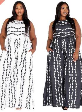L-4xl Large dot print sleeveless jumpsuit大码波点女士连体裤