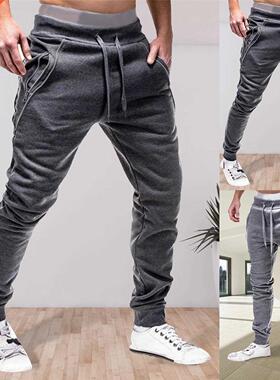 Men Drawring Zipper Pockets Ankle Tied Sweatpants Sports T