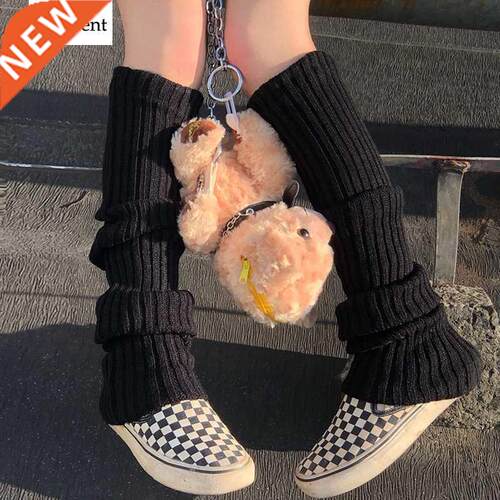 Punk Solid Black Cool Knit Long Socks Women Outdoor Knee Hig