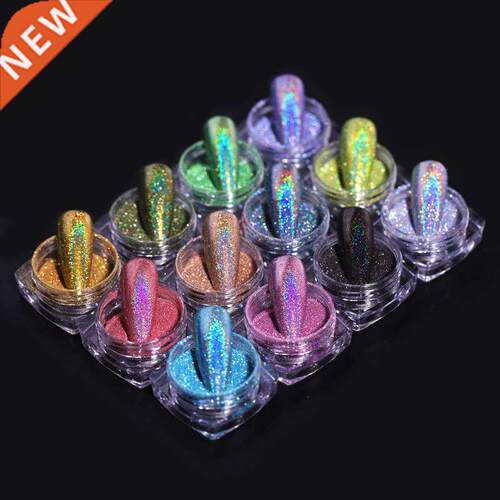 12pcs Kit Holographic Nail Powder Glitter Silver Series Nail