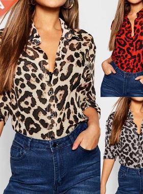 2022 女豹纹衬衫 leoad int chiffon t shit women blouse