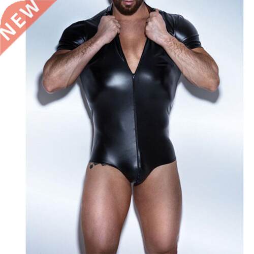 Fetish Men Open Crotch Bodysuit Sissy Pants Patent Leather B