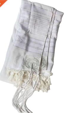 Jedaica Tallit Shawl Talit White Polyester With Tallis Bags