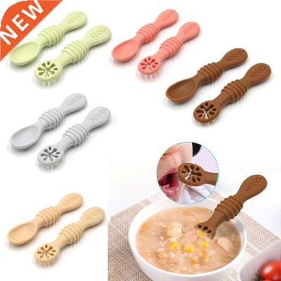 2PCS Lovely Baby Learning Spoons Utensils Set Adorable Toddl