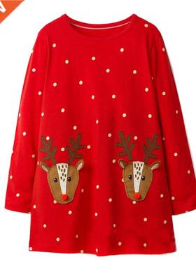 Jumping meters Children girls dresses applique deer kids dr