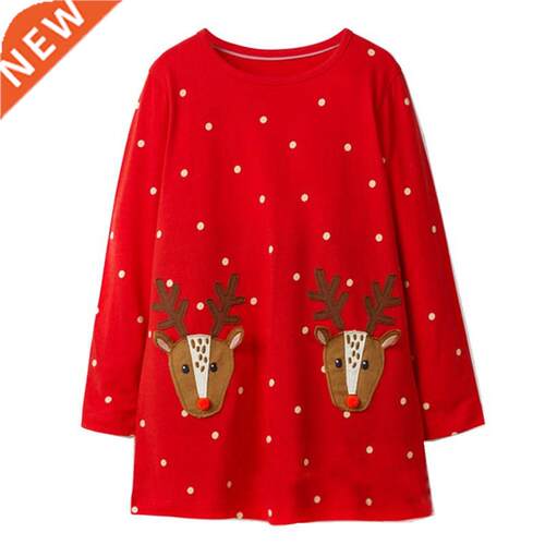 Jumping meters Children girls dresses applique deer kids dr