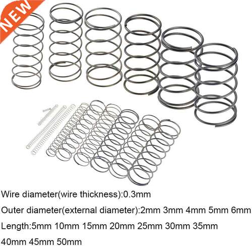 10PCS 0.3*2 3 4 5 6mm*5-50mm Spring Steel Small Compression
