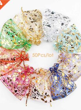 Wholesale 50pc/lot 9X12cm Gold Rose Color Christmas Bags Wed