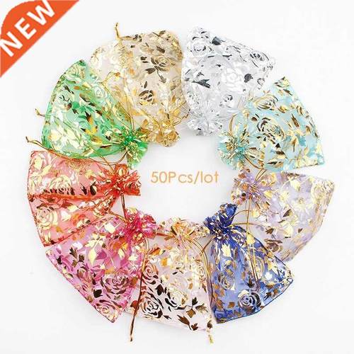 Wholesale 50pc/lot 9X12cm Gold Rose Color Christmas Bags Wed