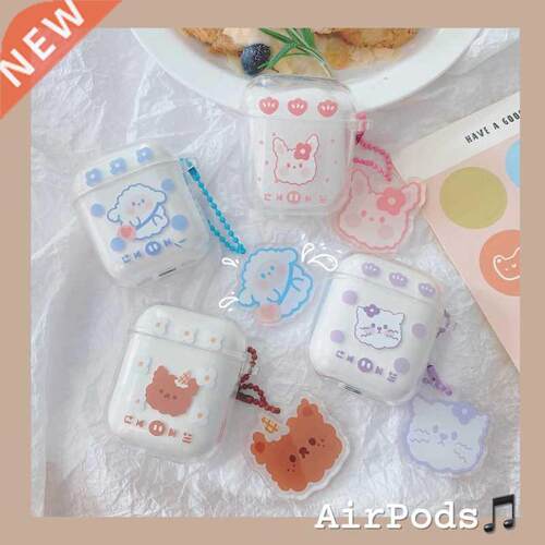 For AirPod 1 2 Case Cat Dog Transparent Clear Cute Cartoon