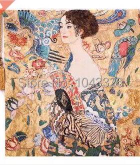 world famous painting Klimt holding fan dress women picture