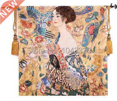 world famous painting Klimt holding fan dress women picture