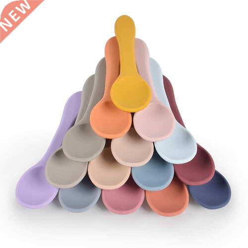 Baby Learning Spoon Baby Soft Silicone Spoon Candy Color Saf