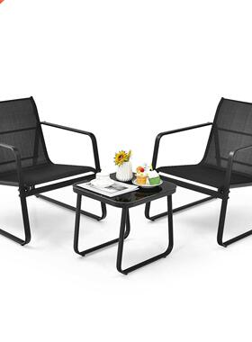 Patiojoy PCS Patio Bistro Furniture Set Glass Top Table