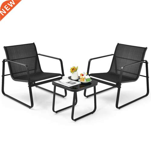 Patiojoy PCS Patio Bistro Furniture Set Glass Top Table