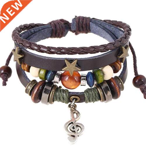 Handmade Boho Gypsy Hippie Design Brown Leather Star G Clef