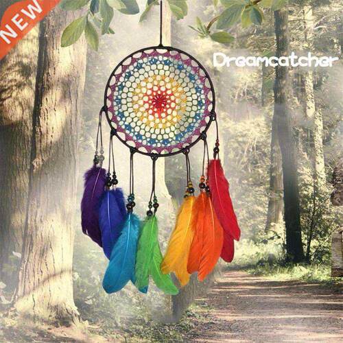 Handmade Ornaments Wind Chimes Rainbow Feather Dream Catcher