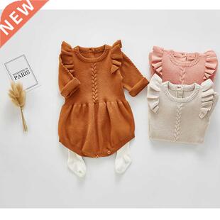 Spring Infant Newborn Long Sleeve Solid Ruffled Jumpsuit Bab