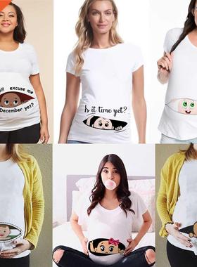Summer Funny Cartoon Prnt Pregnancy T-Shrt Tops Maternty