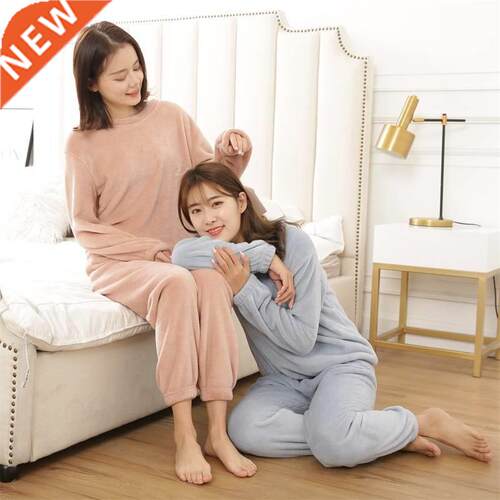 Pajamas Autumn Winter Warm Coral Sleepwear Pink 2 Piece Warm