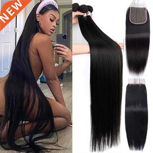 30 Inch Straight Human Hair Weave Bundles With Closure Brazi