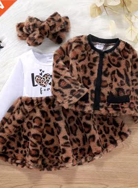 Autumn Winter Toddler Girls Letter Leopard Print Fur Patchwo