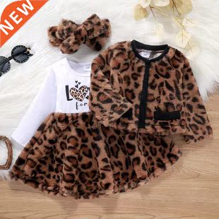 Autumn Winter Toddler Girls Letter Leopard Print Fur Patchwo