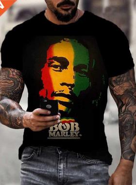 Harajuku 3d T-irt Bob Marley Print Men's ort-sleeved Sum