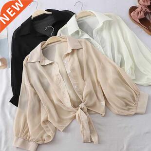 Chiffon Shirts Women 2020 Summer Half Sleeve Buttoned Up Shi