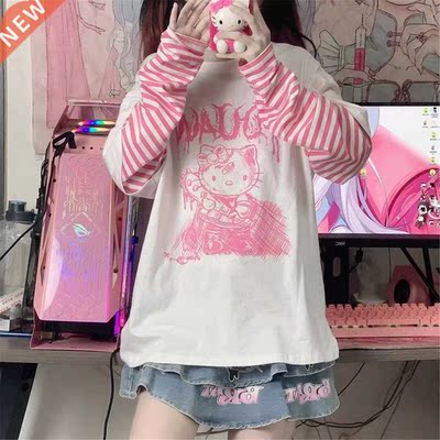 White Patchwork T-Shirt Women Autumn Long Sleeve Loose Sprin