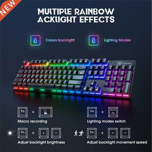 Mechanical Keyboard Gaming Keyboards Backlit 104 Key PC Keyp