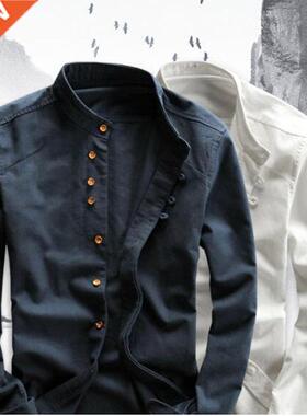 Men's Cotton Linen Shirts Long Sleeve Men Casual Slim Mandar