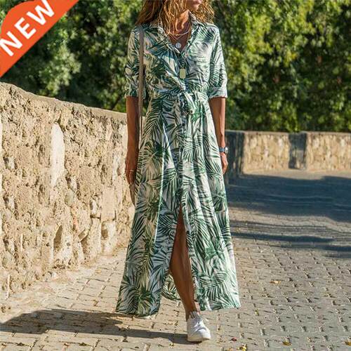 Women Floral Print Long Dress Summer Holiday Party Midi Dre