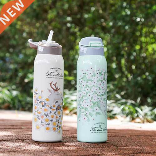 Stainless steel straw thermos cup, travel water bottle, baby