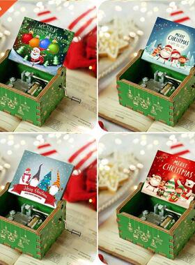Merry Christmas music box wooden christmas gifts hand crank