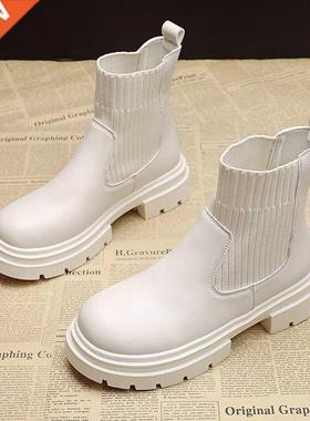 Botines de tacón bajo para mujer, botas de calcetín negro