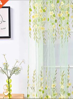 Pastoral Tulle Window Curtain For Living Room Green Sheer Cu