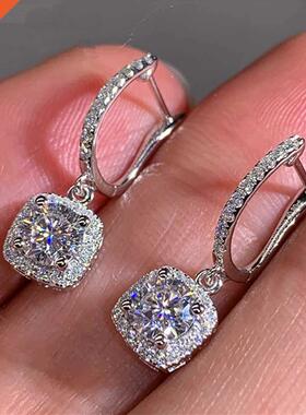 Luxury 925 Sterling Silver Square Crystal Statement Drop Ear