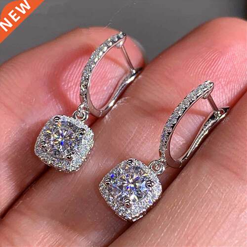 Luxury 925 Sterling Silver Square Crystal Statement Drop Ear