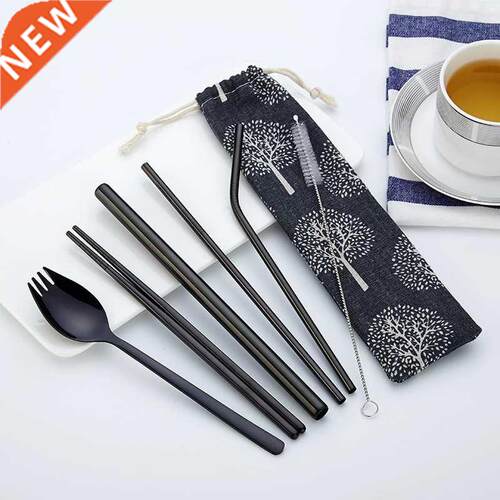 Stainless steel tableware set spoon fork chopsticks straw