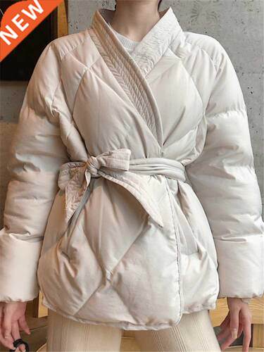 Hzirip New Design Women Winter Solid Sashes Coat Female Thic