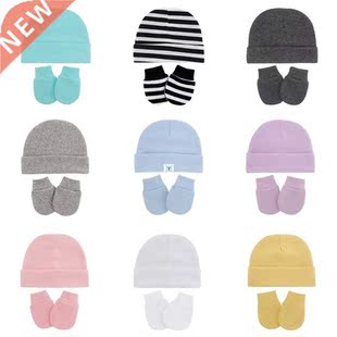 Unisex Baby Infants Anti Scratching Cotton Gloves+Hat Set