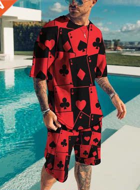 Summer Men's Sets Playing Cards Printing ort-Sleeved T-i