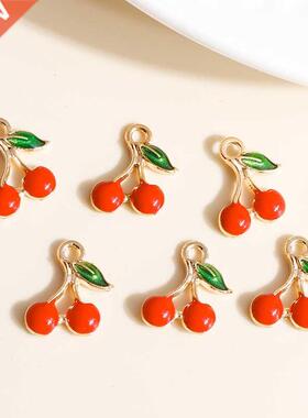 10pcs 9*13mm Enamel Mini Fruit Cherry Charms for Earrings Pe