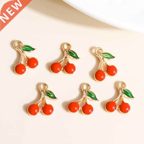 10pcs 9*13mm Enamel Mini Fruit Cherry Charms for Earrings Pe