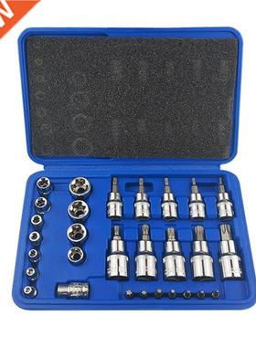 30Pcs 1/4 3/8 1/2 Torx Star Socket Bit Set of Tools Male Fem