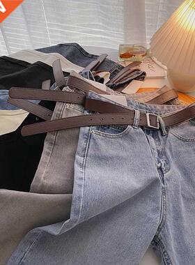 ZHISILAO Straight Jeans Women with Belt Vintage Basic Blue A