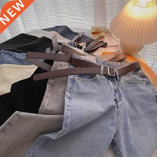 ZHISILAO Straight Jeans Women with Belt Vintage Basic Blue A