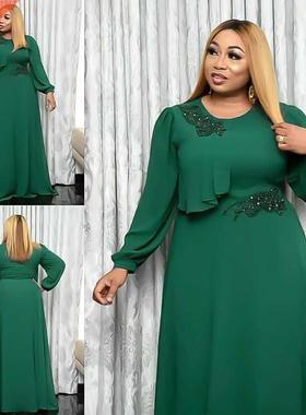 MD 2021 New African Women's Dress Elegant Beading Chiffo